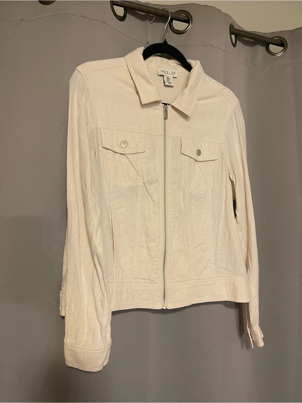Rachel Zoe Cream Zip-Front Jean Jacket